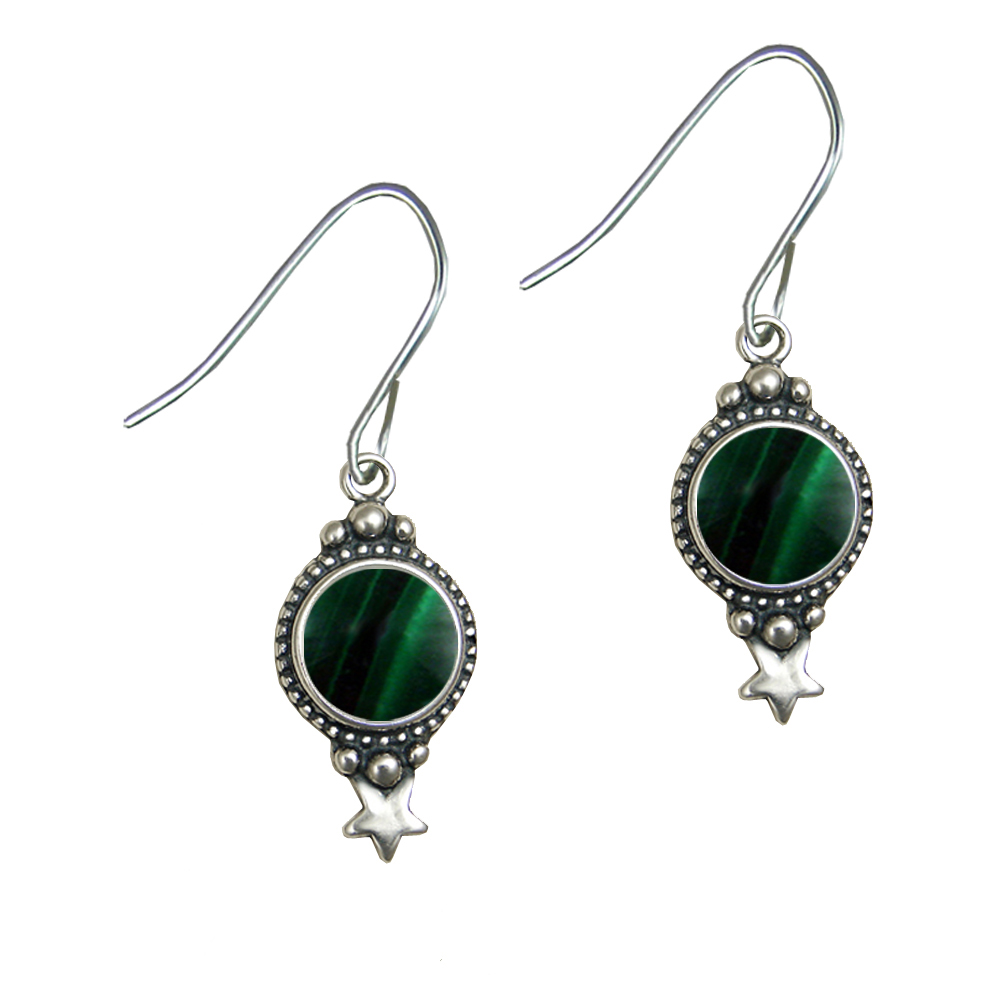 Sterling Silver Drop Dangle Earrings With Malachite